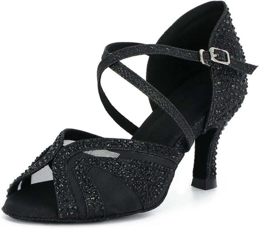 HMTM Latijnse dansschoenen voor dames met strass Salsa Tango Bachata Indoor dansschoenen voor bruiloft feest bal 1050 hak