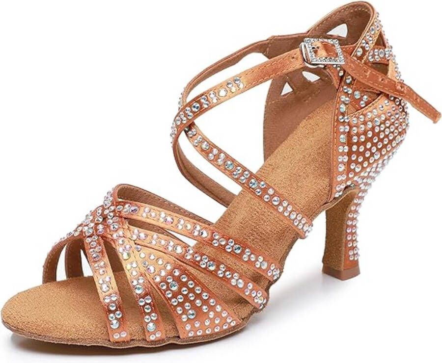 HMTM Vrouwen Latin Dance Strass Schoenen Zachte Bodem Moderne Pole Dance Ballroom Dance Bruiloft Schoenen 5 Hoge Hak Latijnse Schoenen voor Meisjes Dames