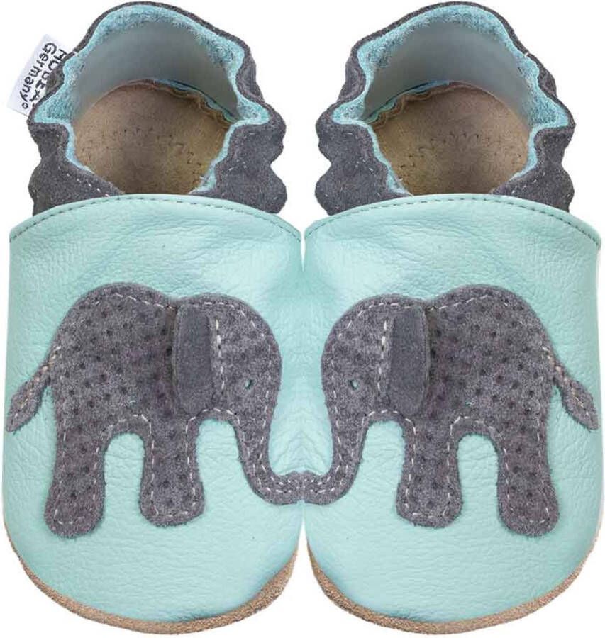 Hobea helderblauwe babyslofjes met olifant