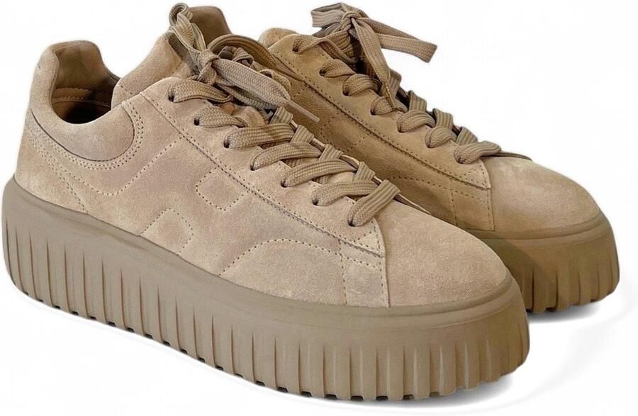 Hogan sneakers beige in suède met ton-sur-ton H en plateauzool voor dames