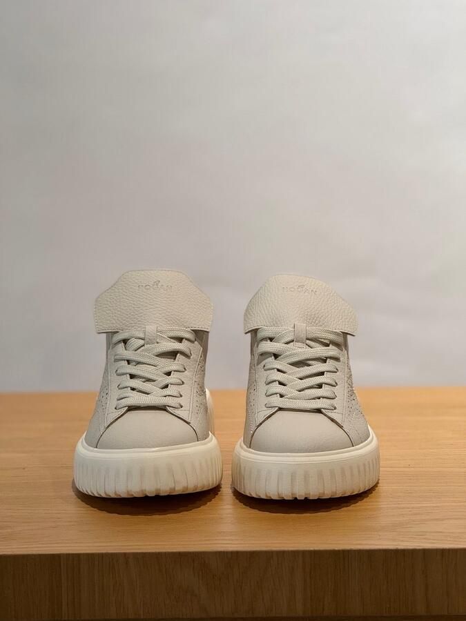 Hogan sneakers beige met fijne perforatie en donkerblauwe zijband voor heren - Foto 2