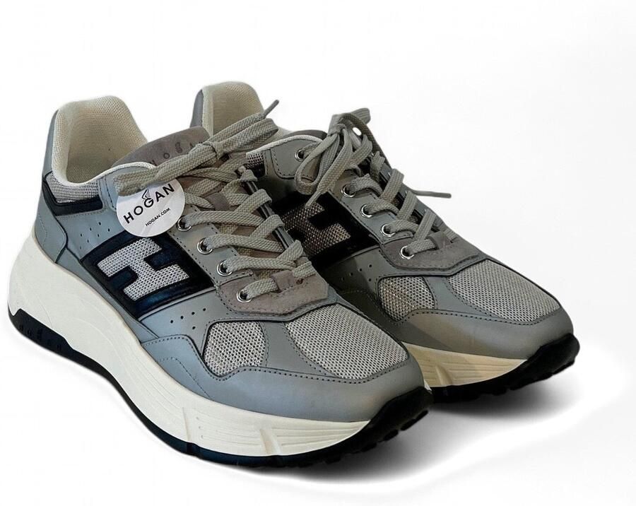 Hogan sneakers zilver met mesh en donkerblauwe H voor dames