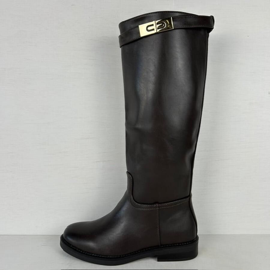 Hoge leatherlook laarzen met bandje bruin