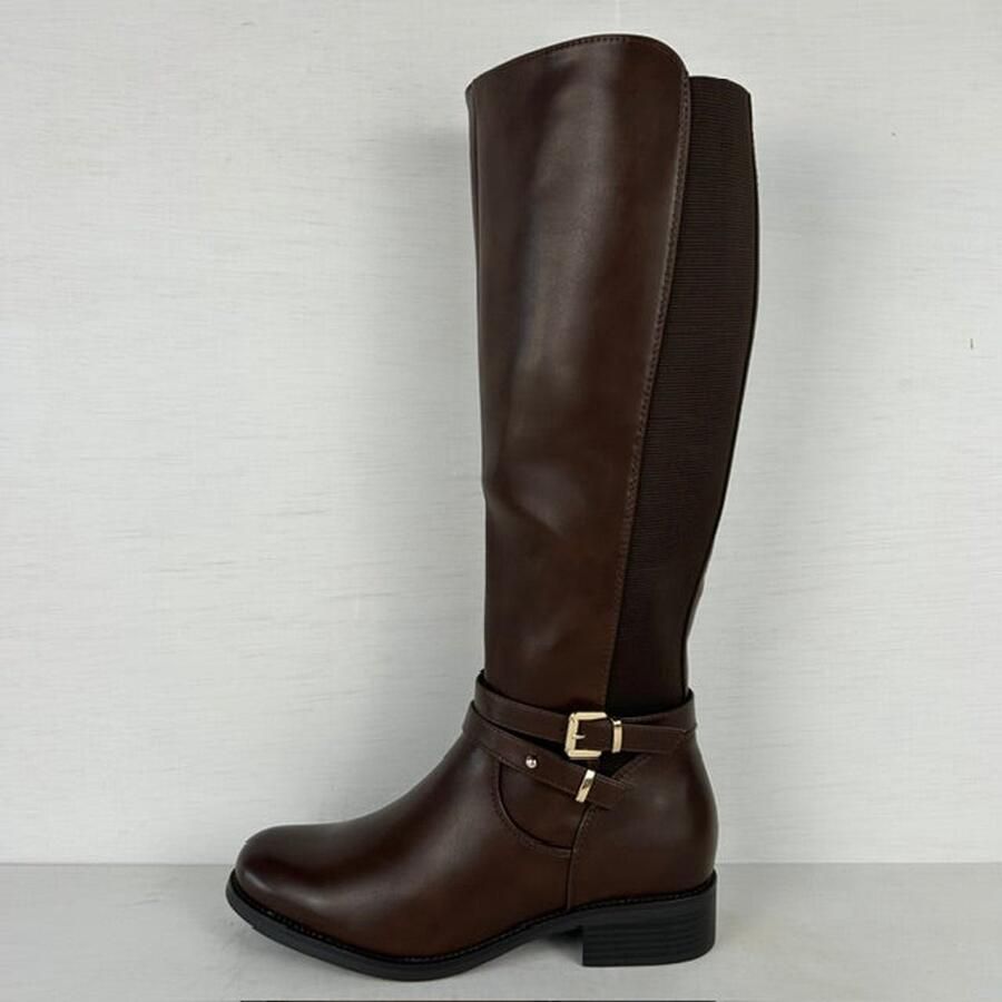 Hoge leatherlook laarzen met elastiek bruin (verkrijgbaar 39 t m Bruin