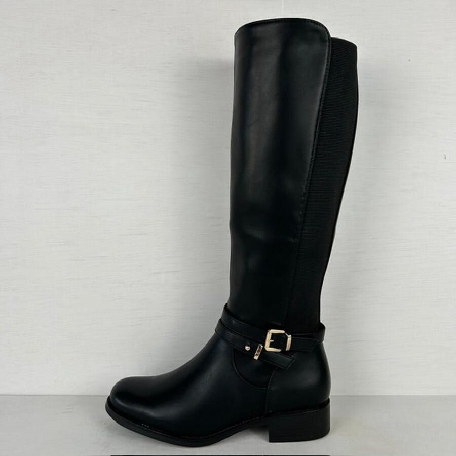 Hoge leatherlook laarzen met elastiek zwart (verkrijgbaar 39 t m Zwart