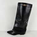 Hoge leatherlook laarzen met gespje en lage hak zwart - Zwart