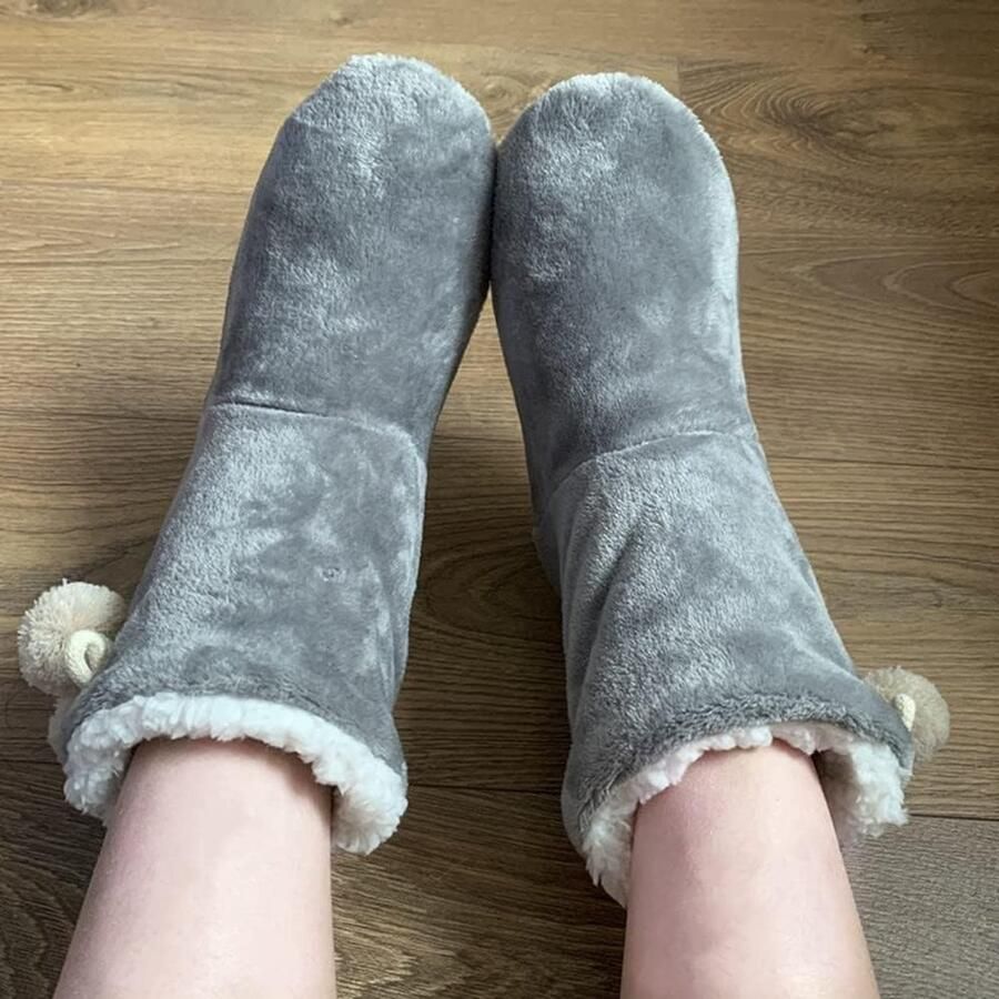 Hoge Pantoffels Grijs 39 41 EU Warme Pluche Huislaarzen Voor en