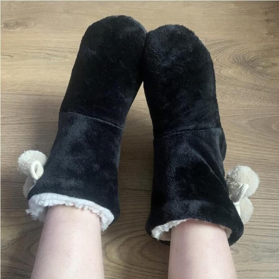 Hoge Pantoffels Zwart 35 38 EU Pluche Dikke Huisschoenen Voor Dames