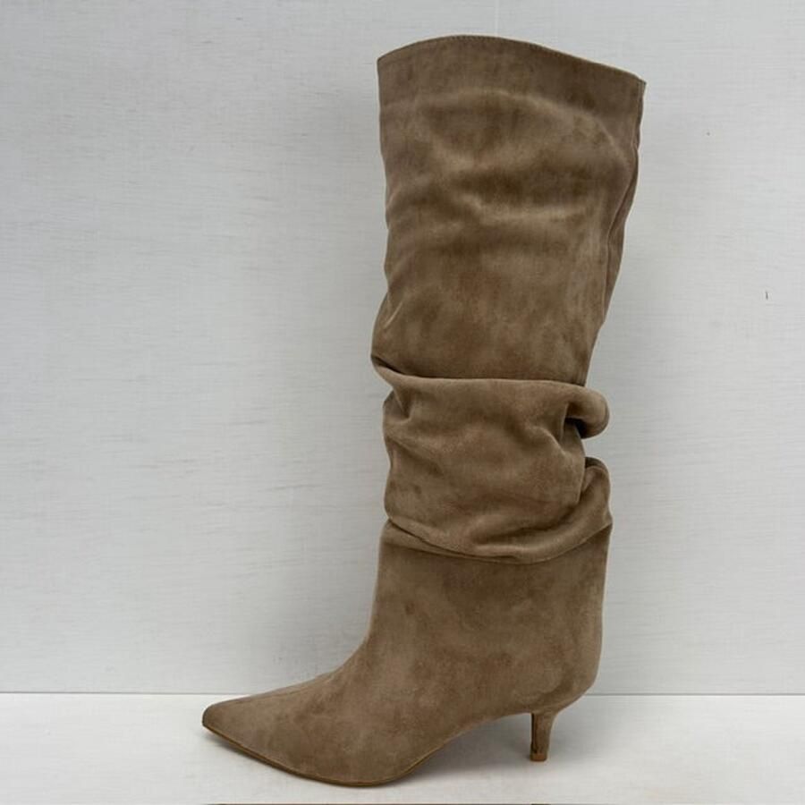 Hoge trendy slouchy cowboylaarzen met naaldhakje khaki