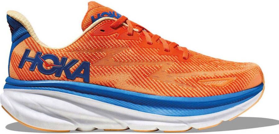 Hoka clifton 9 hardloopschoenen oranje blauw