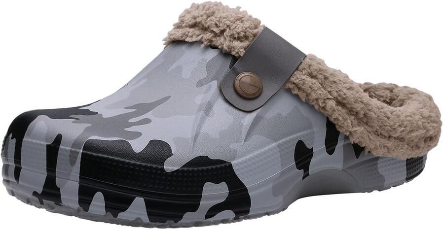 Homaxy Classic Fur Lined Clogs Tuinklompen Voor Volwassenen Klompen Met Bontvoering Fake Fur Tuinschoenen Grijs camouflagepatroon 3738 Geschikt voor een voetlengte van