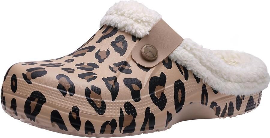 Homaxy Classic Fur Lined Clogs Tuinklompen Voor Volwassenen Klompen Met Bontvoering Fake Fur Tuinschoenen Khaki luipaardprint 4445 Geschikt voor een voetlengte van