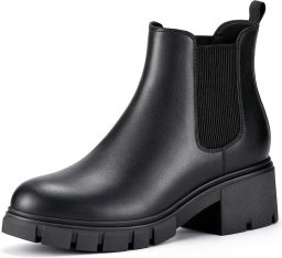 Homaxy Dames chelsea enkellaarsjes PU chelsea boots dames met Plateauzool Elastische zijkant Ronde Neus Zwart 40.5 Geschikt voor voetlengte van