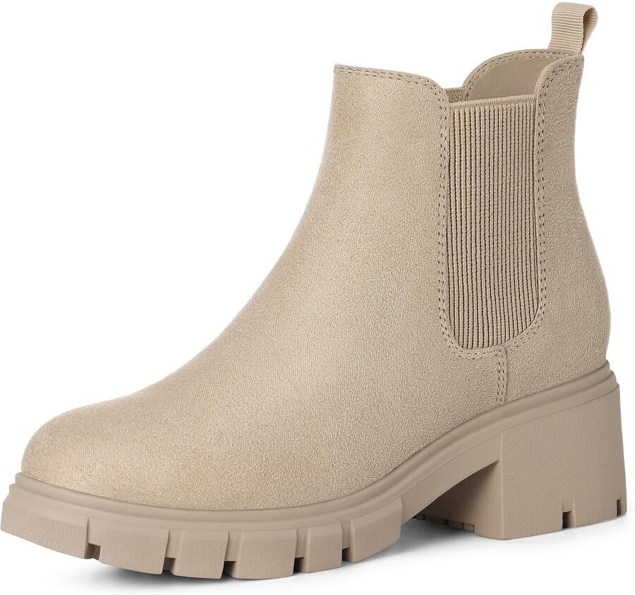 Homaxy Dames chelsea enkellaarsjes Suède chelsea boots dames met Plateauzool Elastische zijkant Ronde Neus Lichtbeige 38.5 Geschikt voor voetlengte van