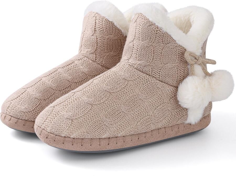 Homaxy Dames Pantoffels Hoge dames sloffen Winter sloffen dames Gebreid Abrikoos 41 Geschikt voor voetlengte van
