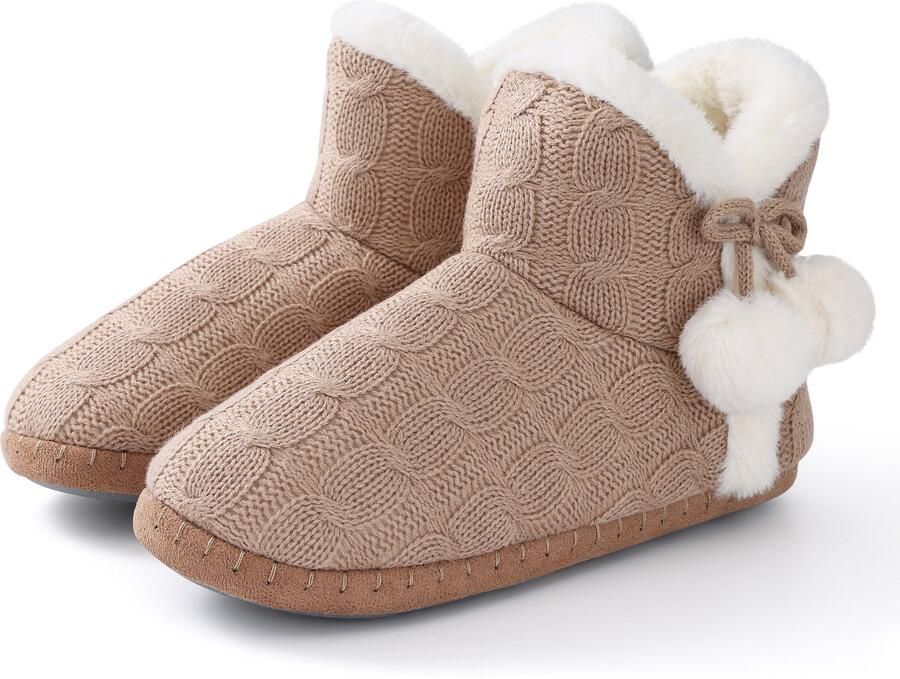 Homaxy Dames Pantoffels Hoge dames sloffen Winter sloffen dames Gebreid Bruin 37 Geschikt voor voetlengte van