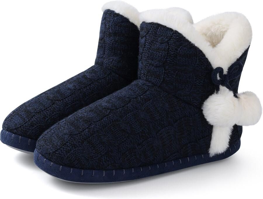 Homaxy Dames Pantoffels Hoge dames sloffen Winter sloffen dames Gebreid Donkerblauw 41 Geschikt voor voetlengte van