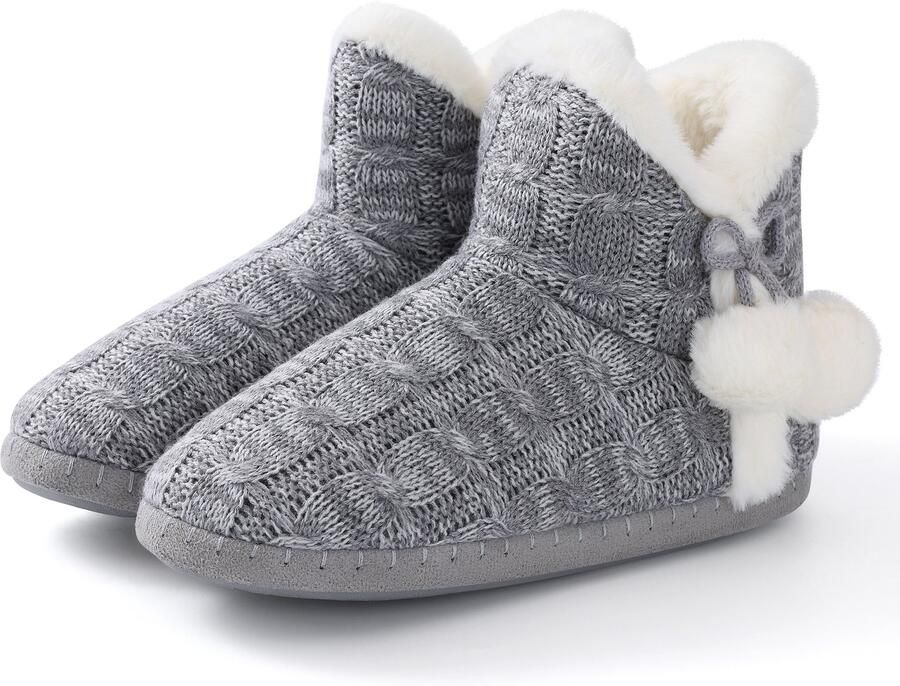 Homaxy Dames Pantoffels Hoge dames sloffen Winter sloffen dames Gebreid Grijs 38 Geschikt voor voetlengte van