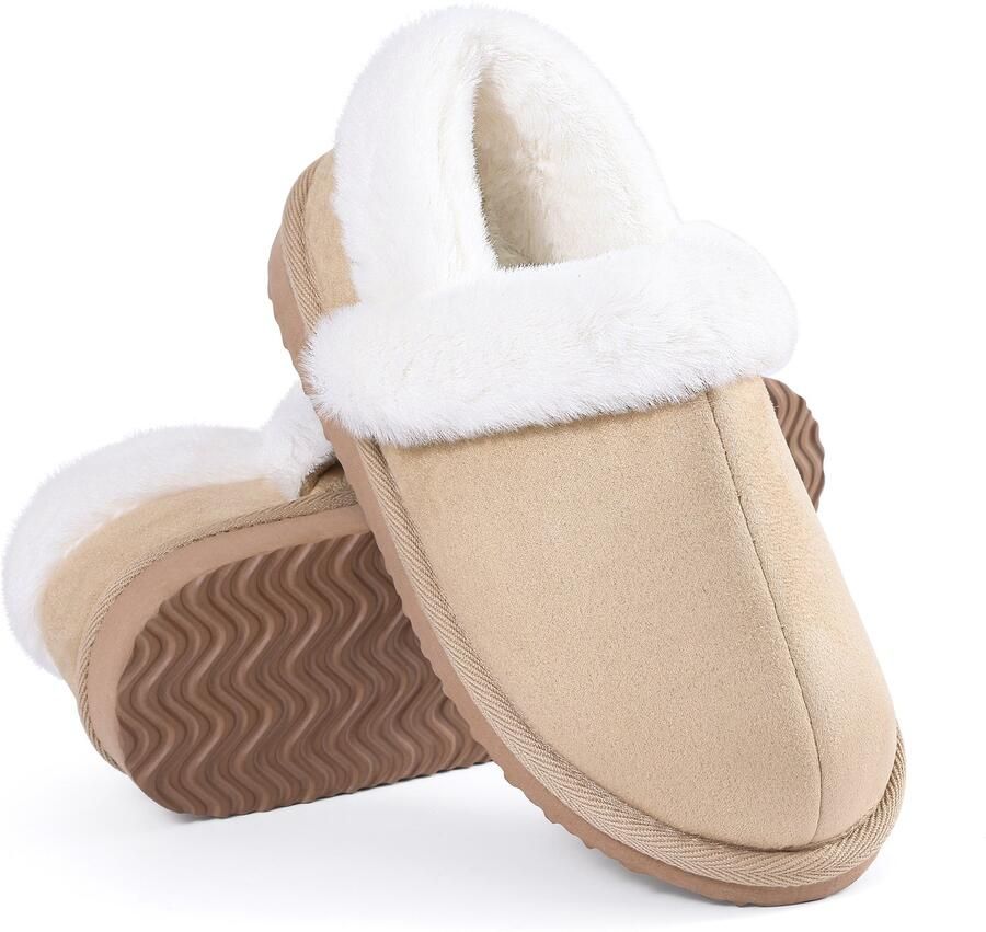 Homaxy Dames Pantoffels Suède Pantoffels Huisschoenen dames Pluche Gevoerd Anti-slip -Abrikoos 41 Geschikt voor voetlengte van