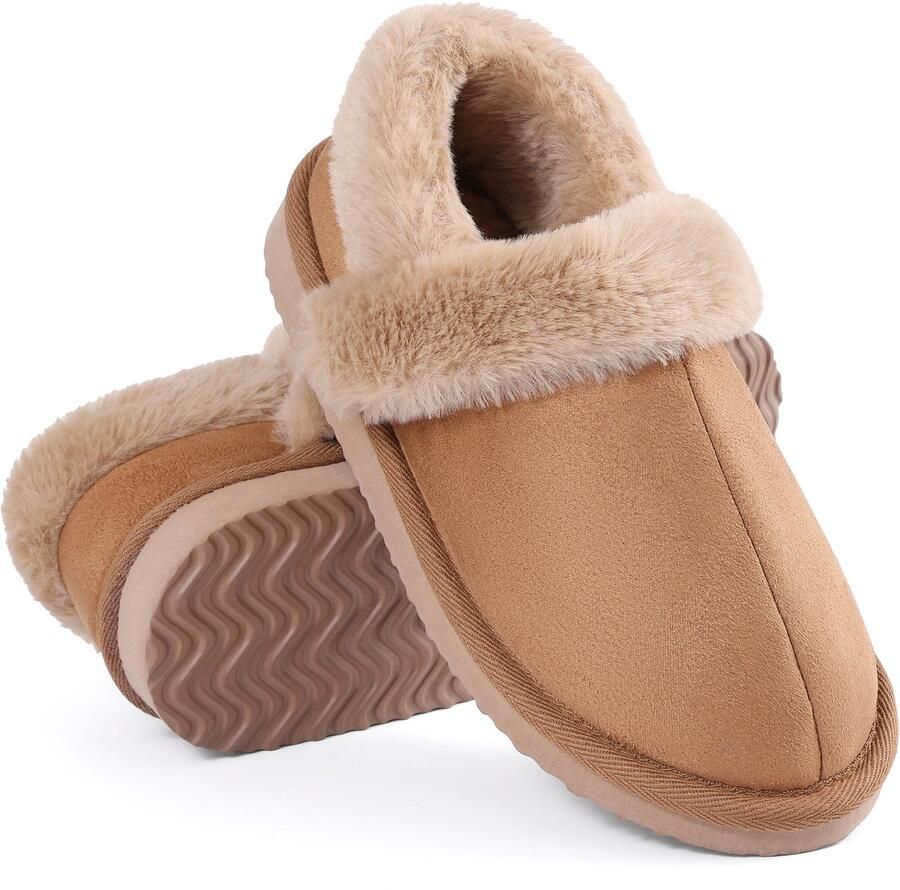 Homaxy Dames Pantoffels Suède Pantoffels Huisschoenen dames Pluche Gevoerd Anti-slip -Bruin 36 Geschikt voor voetlengte van