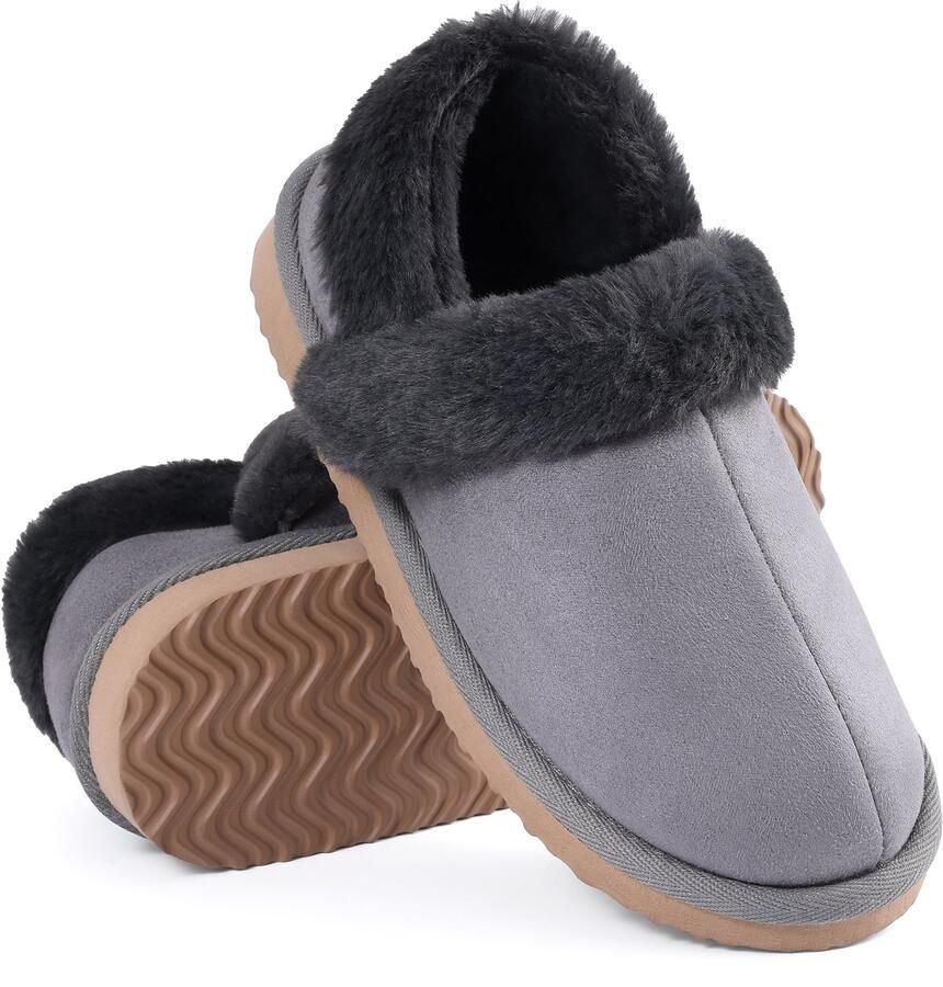 Homaxy Dames Pantoffels Suède Pantoffels Huisschoenen dames Pluche Gevoerd Anti-slip -Grijs 39 Geschikt voor voetlengte van