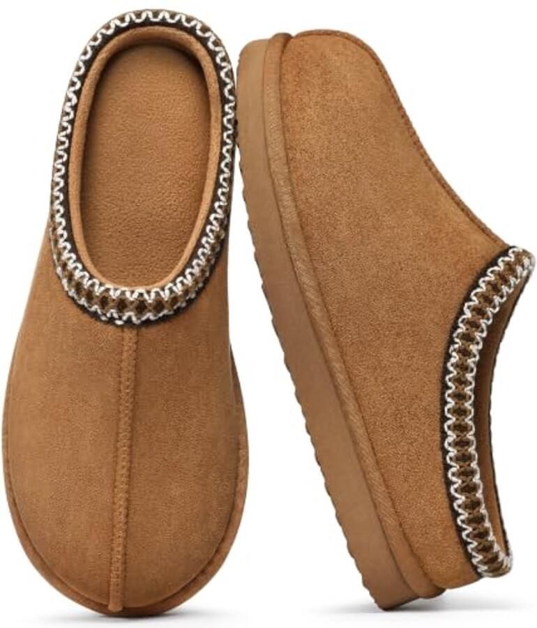Homaxy Dames Pantoffels Suède Zachte Winterpantoffels Open Sloffen Anti-slip Khaki 4243 Geschikt voor een voetlengte van