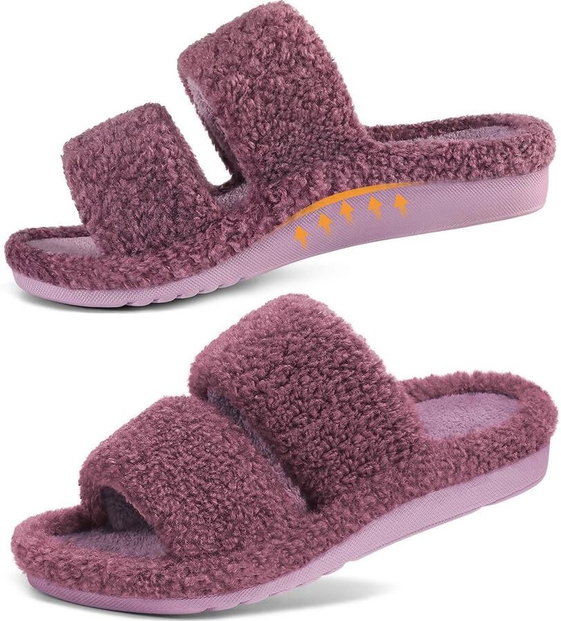 Homaxy Dames pluche slippers open teen slippers Comfortabele slippers huisslippers met boogondersteuning Paars 39 geschikt voor voetlengte
