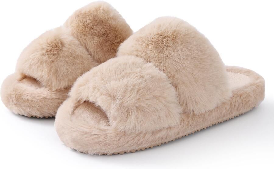Homaxy Dames pluche slippers open teen slippers zachte en comfortabele huisslippers abrikooskleurig 38-39 geschikt voor voetlengte