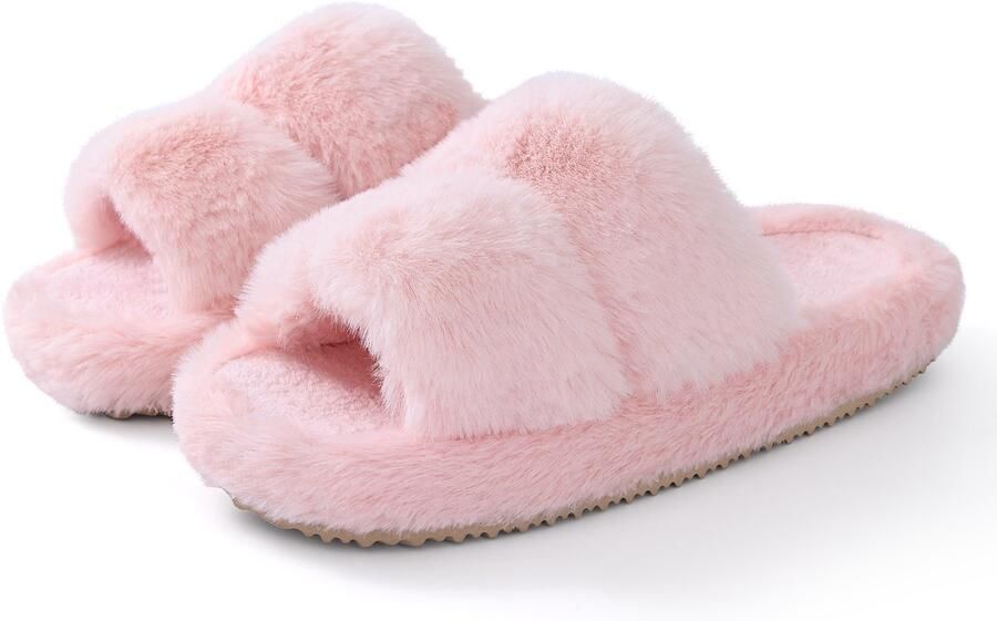 Homaxy Dames pluche slippers open teen slippers zachte en comfortabele huisslippers roze 40-41 geschikt voor voetlengte