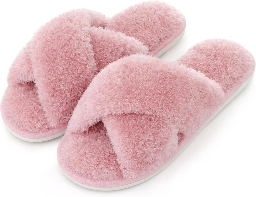 Homaxy Dames pluche slippers Warme pantoffels kruisbandsloffen voor warmte open teen huisslippers Roze 43-44 geschikt voor een voetlengte van