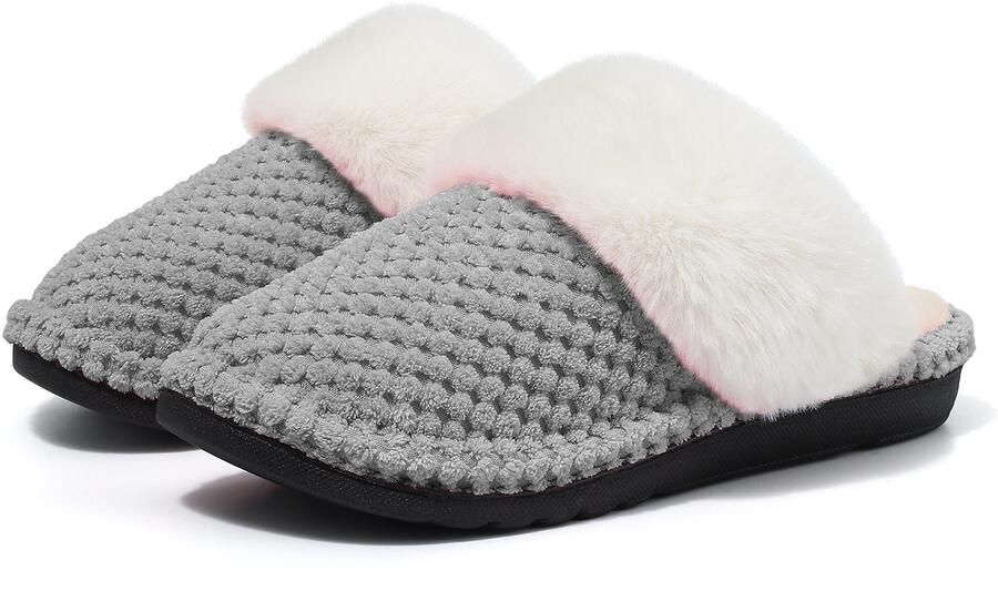Homaxy Dames pluche slippers winterwarme pantoffels huissloffen huisslippers met voetboogondersteuning grijs 39 geschikt voor een voetlengte van