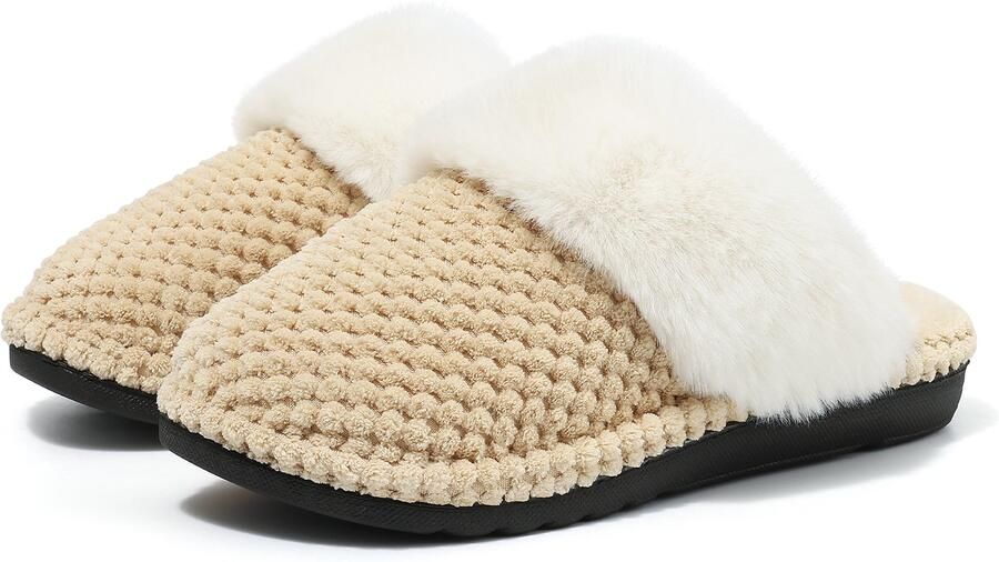 Homaxy Dames pluche slippers winterwarme pantoffels huissloffen huisslippers met voetboogondersteuning abrikooskleurig 40 geschikt voor een voetlengte van