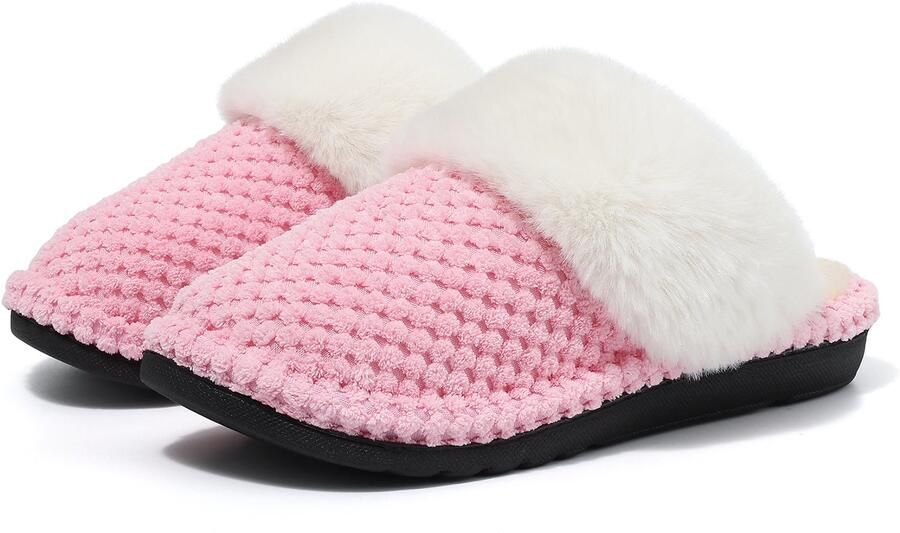 Homaxy Dames pluche slippers winterwarme pantoffels huissloffen huisslippers met voetboogondersteuning roze 41 geschikt voor een voetlengte van