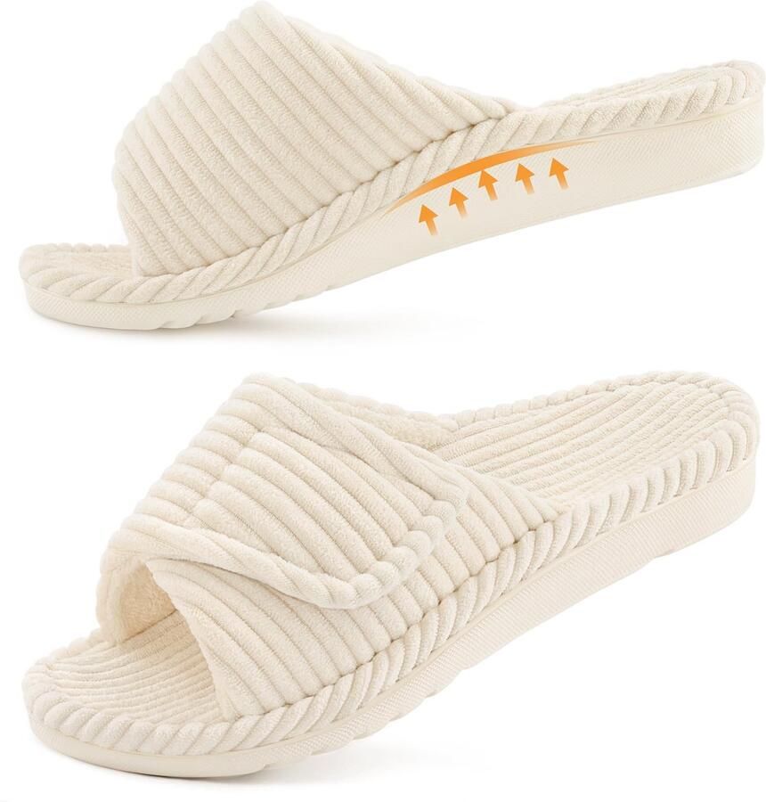 Homaxy Dames slippers Corduroy slippers Orthopedische slippers Open teenslippers beige 37 Geschikt voor een voetlengte van