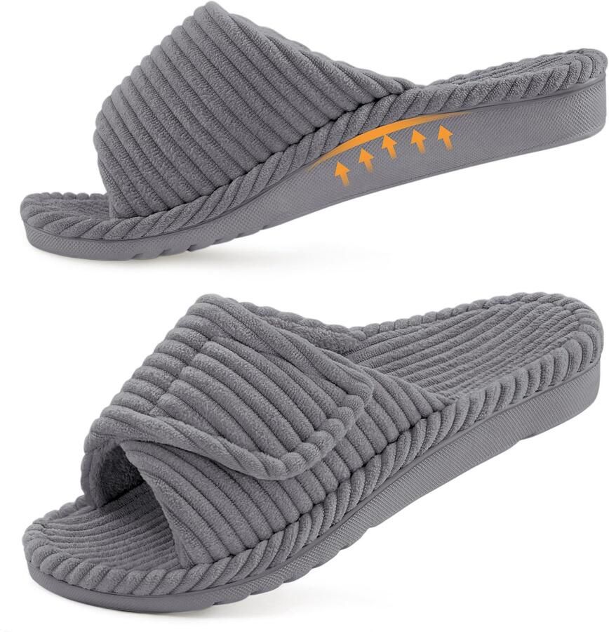 Homaxy Dames slippers Corduroy slippers Orthopedische slippers Open teenslippers grijs 38 Geschikt voor een voetlengte van