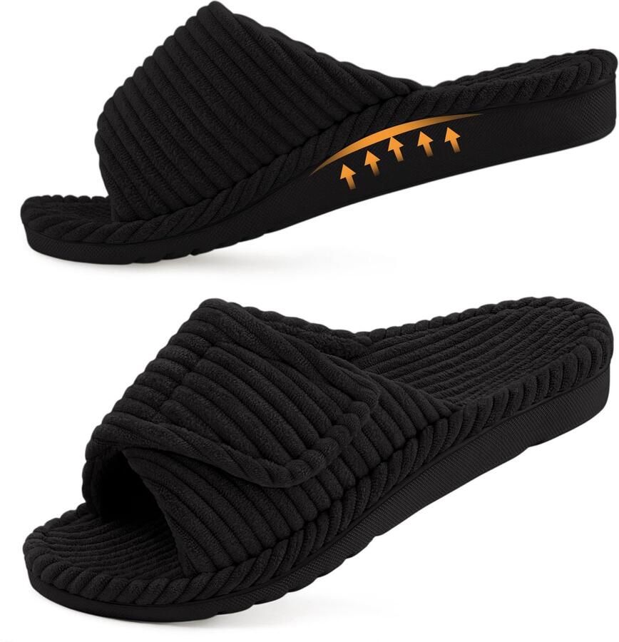 Homaxy Dames slippers Corduroy slippers Orthopedische slippers Open teenslippers zwart 40 Geschikt voor een voetlengte van