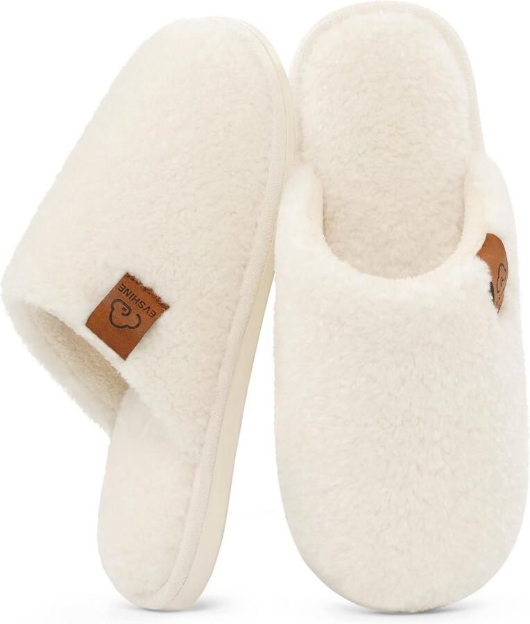 Homaxy Dames slippers Warme pluche slippers Memory foam huisslippers Antislip zool beige 40 Geschikt voor een voetlengte van