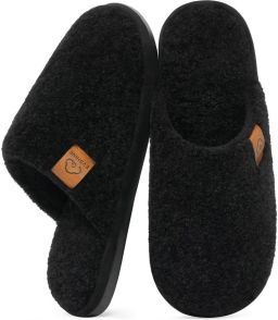 Homaxy Dames slippers Warme pluche slippers Memory foam huisslippers Antislip zool zwart 41 Geschikt voor een voetlengte van