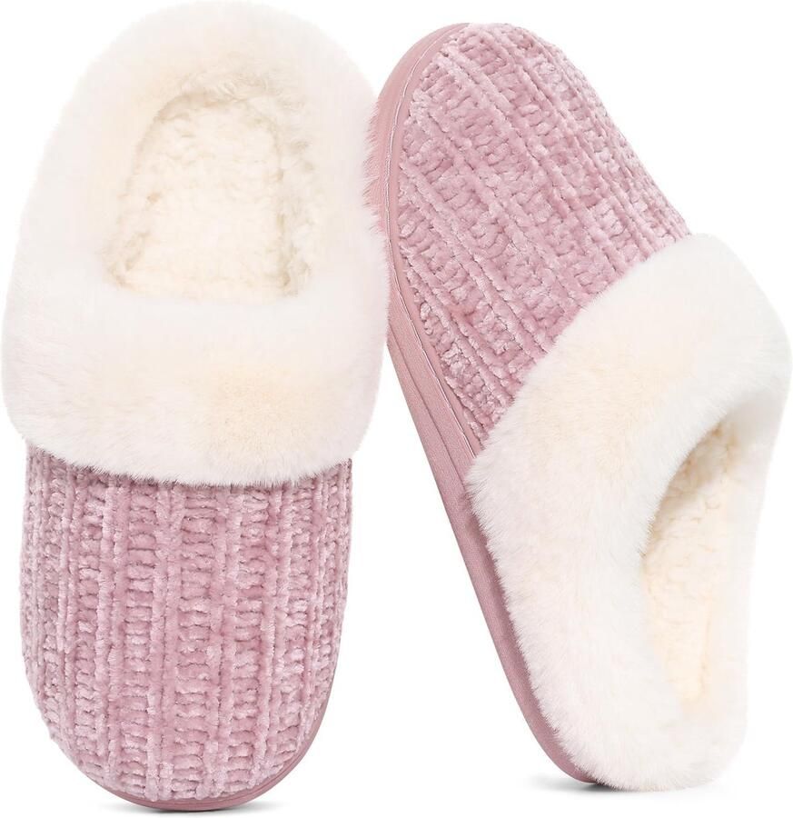 Homaxy Dames slippers Warme slippers Comfortabele katoenen slippers Pluche Slippers met Traagschuim en Zachte Voering Lichtgewicht Antislip Pantoffels met Gesloten Teen Roze 38-39 Geschikt voor voetlengte van