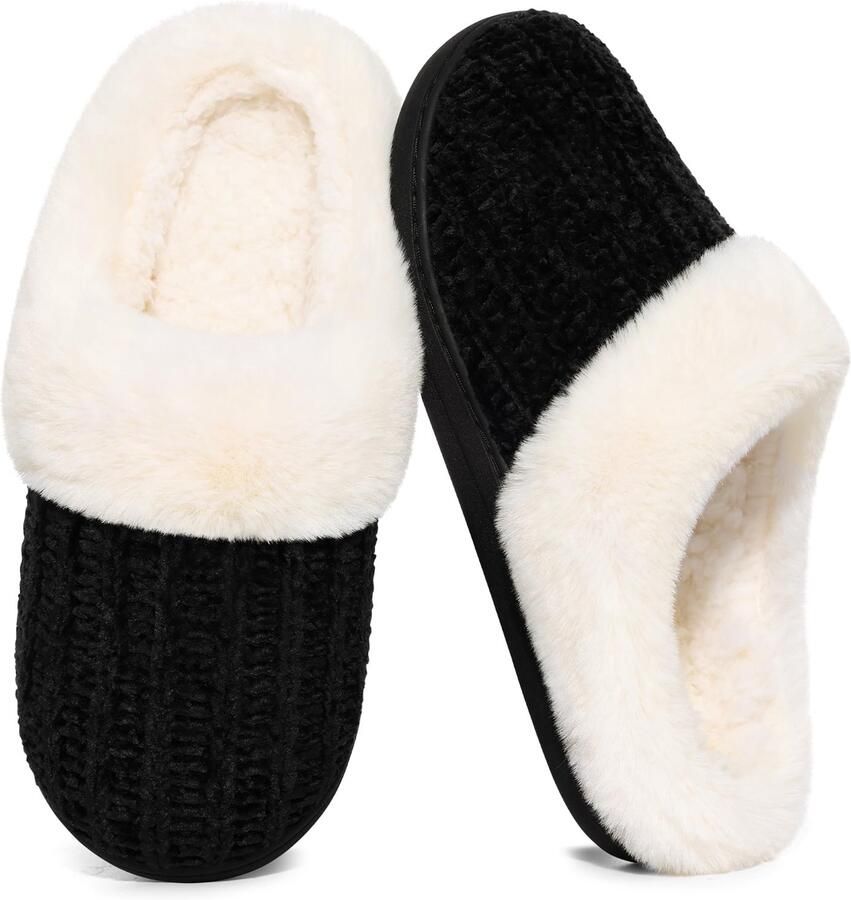 Homaxy Dames slippers Warme slippers Comfortabele katoenen slippers Pluche Slippers met Traagschuim en Zachte Voering Lichtgewicht Antislip Pantoffels met Gesloten Teen zwart 36-37 Geschikt voor voetlengte van