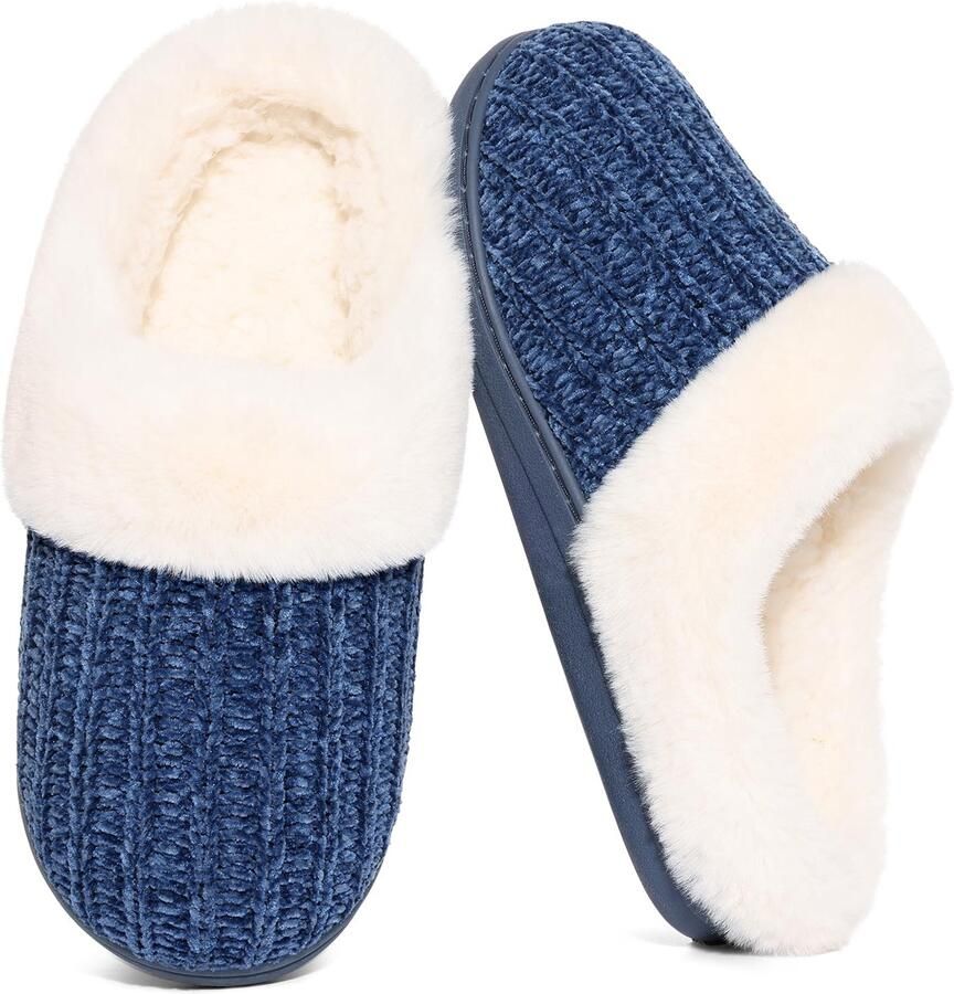 Homaxy Dames slippers Warme slippers Comfortabele katoenen slippers Pluche Slippers met Traagschuim en Zachte Voering Lichtgewicht Antislip Pantoffels met Gesloten Teen Marineblauw 42-43 Geschikt voor voetlengte van