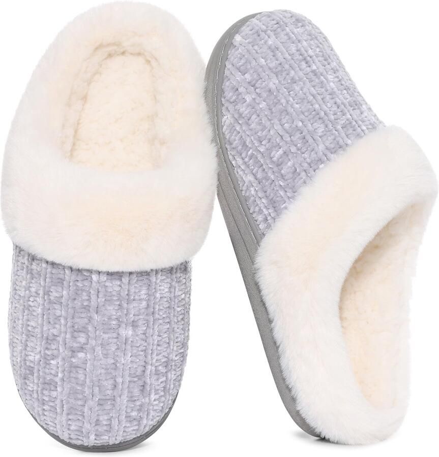Homaxy Dames slippers Warme slippers Comfortabele katoenen slippers Pluche Slippers met Traagschuim en Zachte Voering Lichtgewicht Antislip Pantoffels met Gesloten Teen grijs 42-43 Geschikt voor voetlengte van