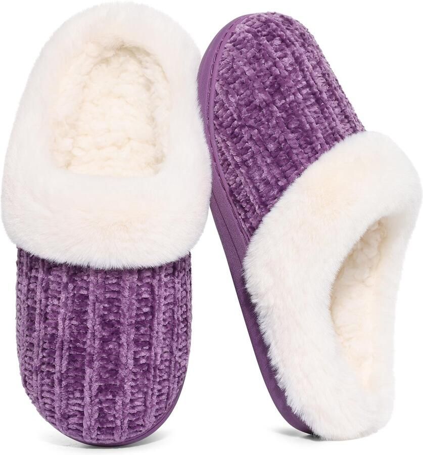 Homaxy Dames slippers Warme slippers Comfortabele katoenen slippers Pluche Slippers met Traagschuim en Zachte Voering Lichtgewicht Antislip Pantoffels met Gesloten Teen Paars 42-43 Geschikt voor voetlengte van