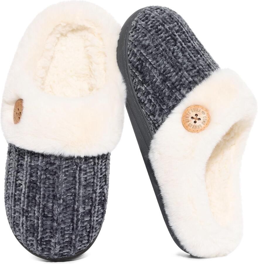 Homaxy Dames slippers Warme slippers Comfortabele katoenen slippers Pluche Slippers met Traagschuim en Zachte Voering Lichtgewicht Antislip Pantoffels met Gesloten Teen Donkergrijs 36-37 Geschikt voor voetlengte van
