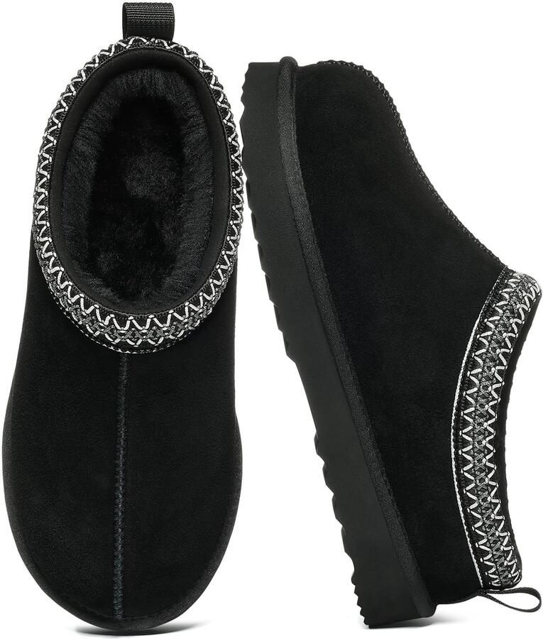 Homaxy Dames Snowboots suède Boots Warme winterschoenen dames Antislip Dunne zool Verdikte voering van imitatiewol Zwart 41 Geschikt voor voetlengte van