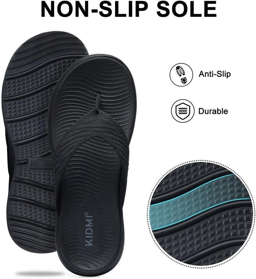 Homaxy Ergonomic Thong Flip Flops Summer Beach Minimalist Sandals-38-Zwart - Foto 4