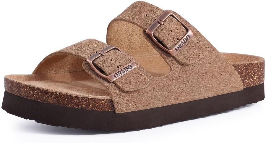 Homaxy -Suède Dames Slippers- Houten Clogs Damesslippers met kurken voetbed -Comfort Slippers Abrikooskleurig 43 Geschikt voor een voetlengte van
