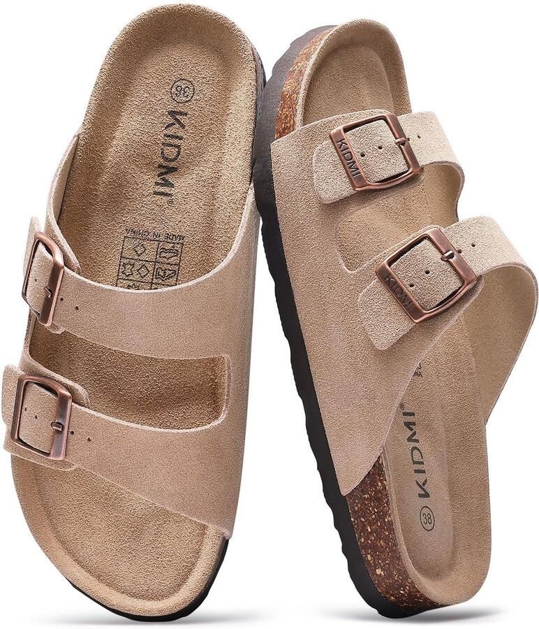 Homaxy -Suède Dames Slippers- Houten Clogs Damesslippers met kurken voetbed -Comfort Slippers Abrikooskleurig 43 Geschikt voor een voetlengte van - Foto 2