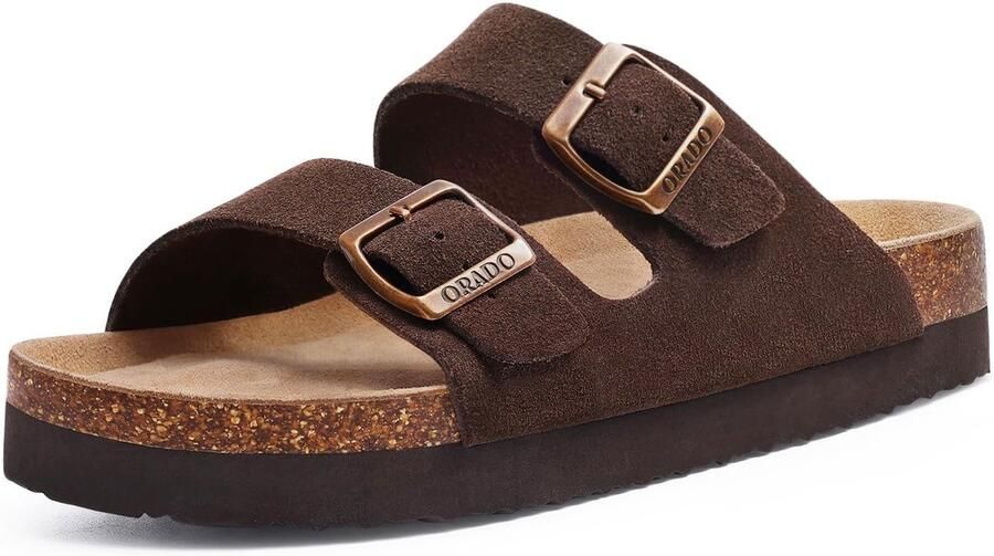 Homaxy -Suède Dames Slippers- Houten Clogs Damesslippers met kurken voetbed -Comfort Slippers Bruin 40 Geschikt voor een voetlengte van