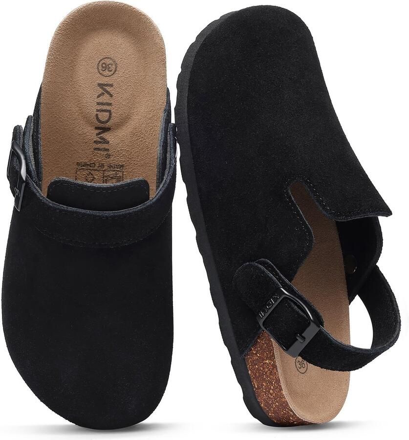 Homaxy Genuine Suede Clogs Cork Footbed Sandals -Casual Houes Slippers Arch Support -bruin